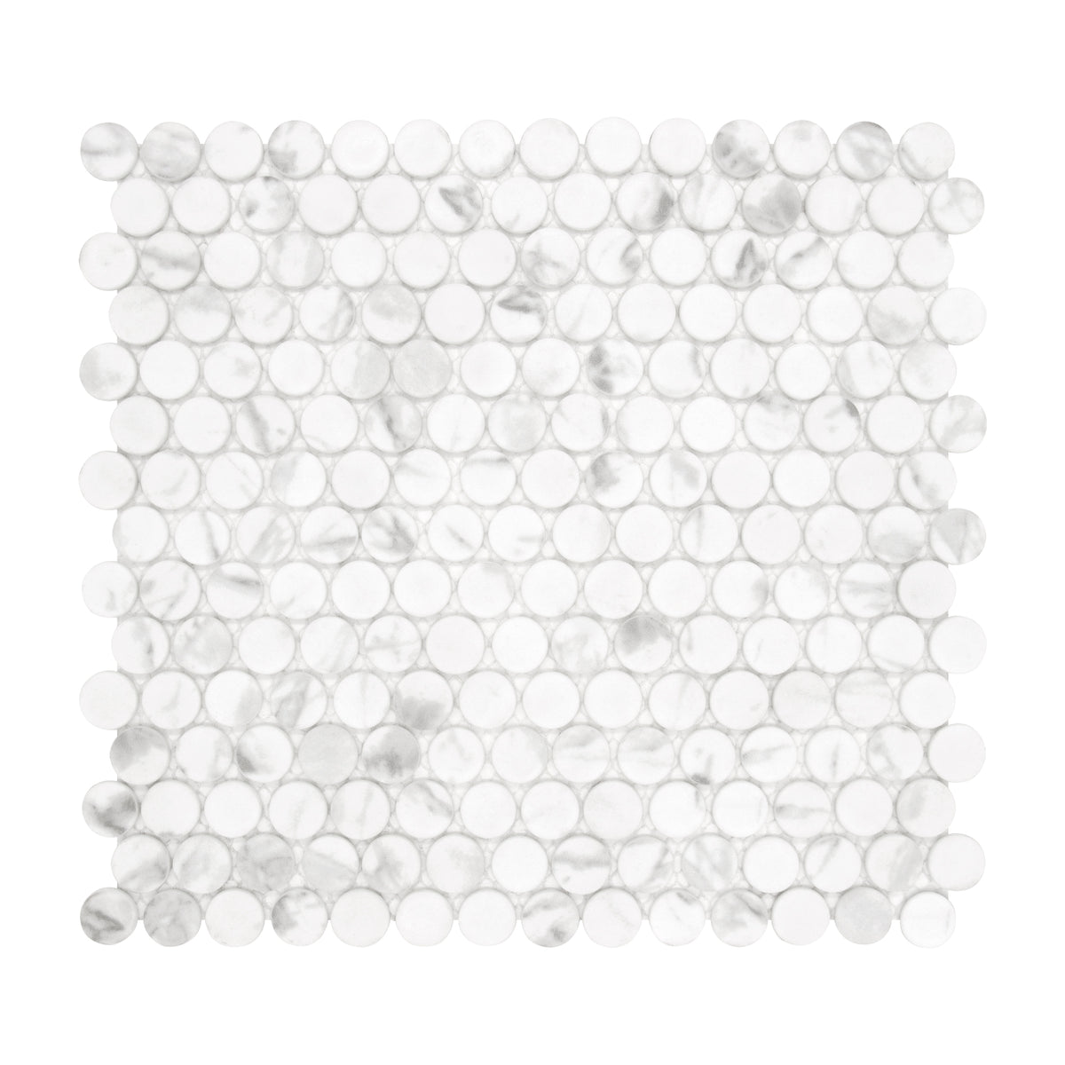 Penny Round Carrara White Recycled Glass Floor And Wall Mosaic Tile