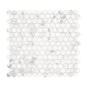 Penny Round Carrara White Recycled Glass Floor And Wall Mosaic Tile