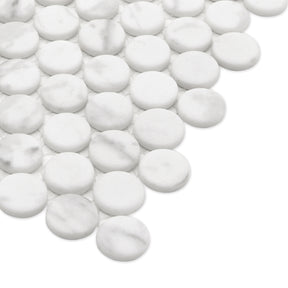 Penny Round Carrara White Recycled Glass Floor And Wall Mosaic Tile