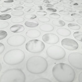 Penny Round Carrara White Recycled Glass Floor And Wall Mosaic Tile