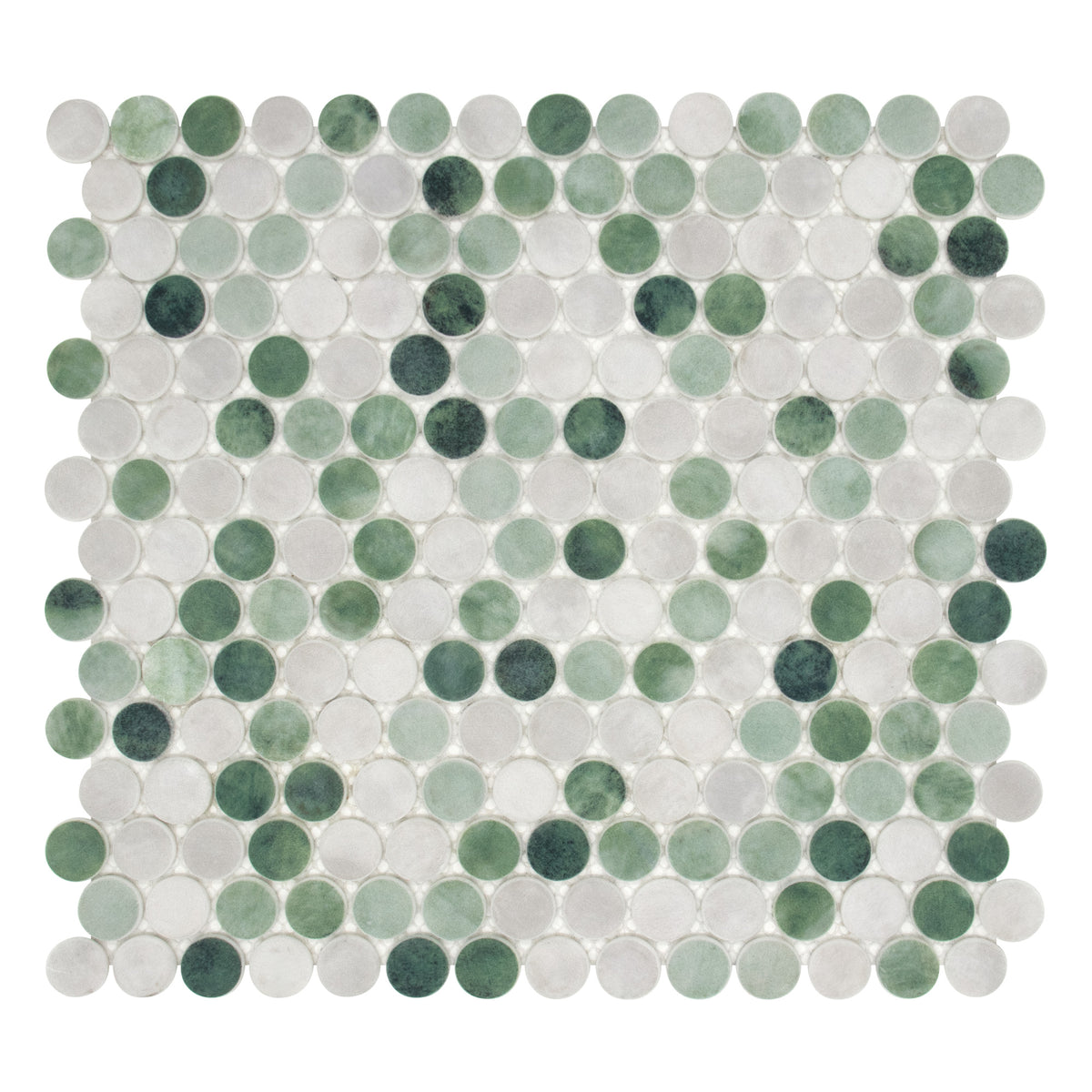 Penny Round Green Recycled Glass Floor and Wall Mosaic Tile