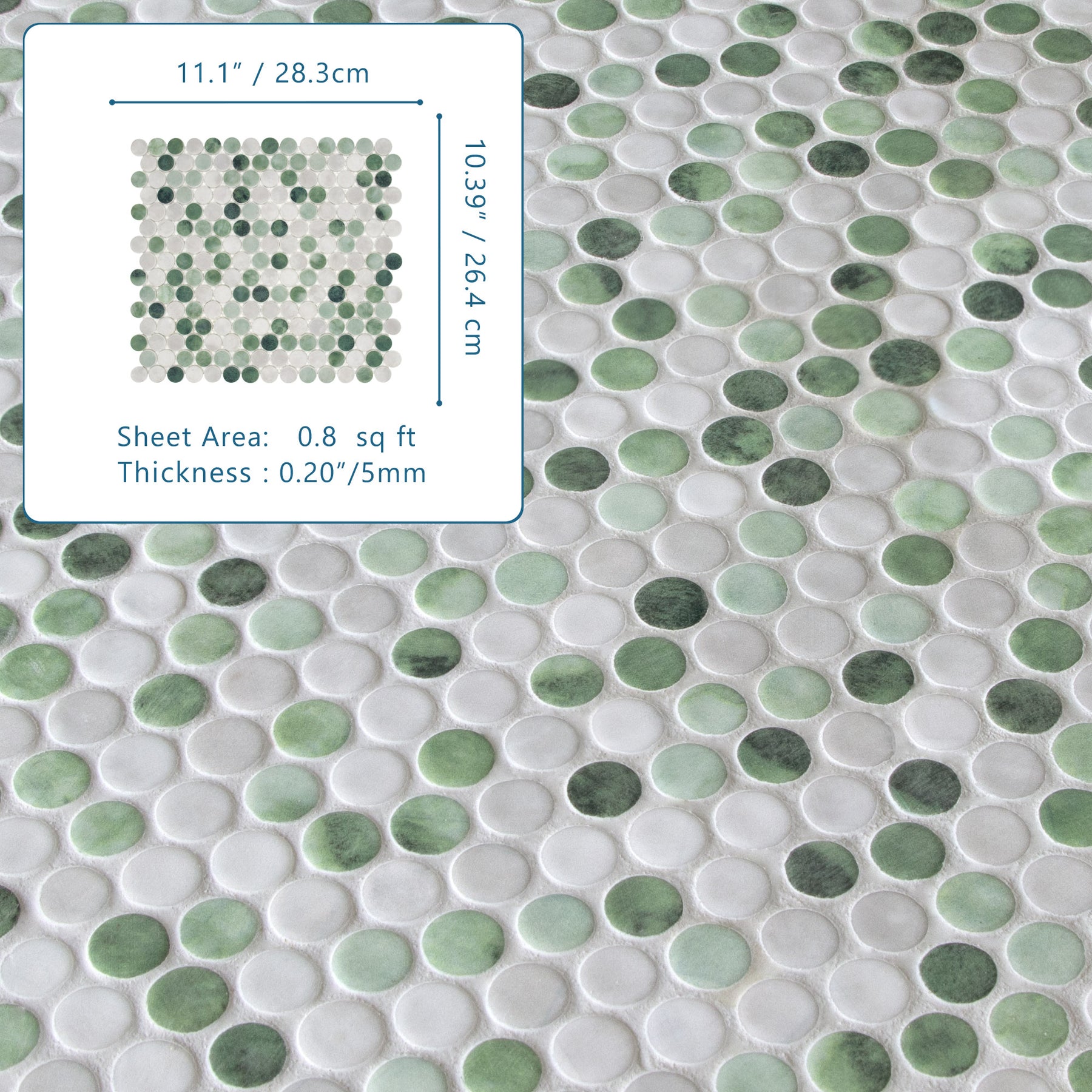Penny Round Green Recycled Glass Floor and Wall Mosaic Tile