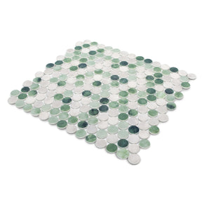 Penny Round Green Recycled Glass Floor and Wall Mosaic Tile