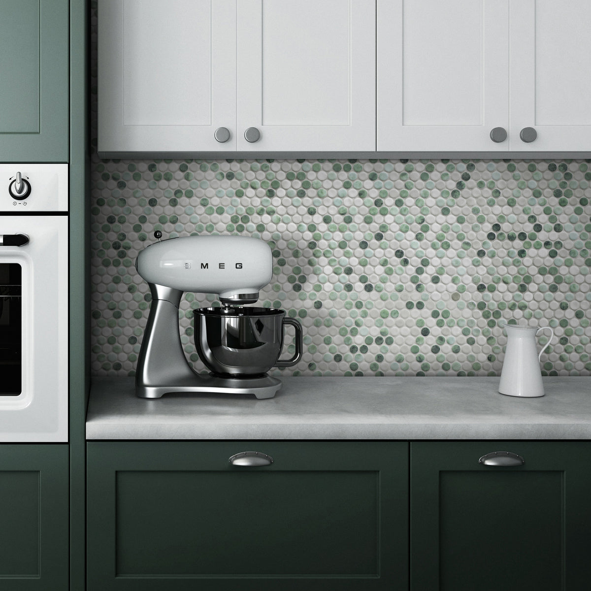 Penny Round Green Recycled Glass Floor and Wall Mosaic Tile