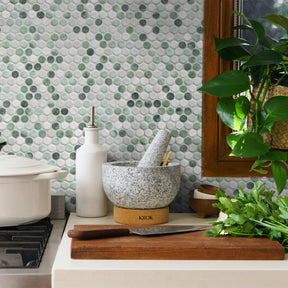 Penny Round Green Recycled Glass Floor and Wall Mosaic Tile