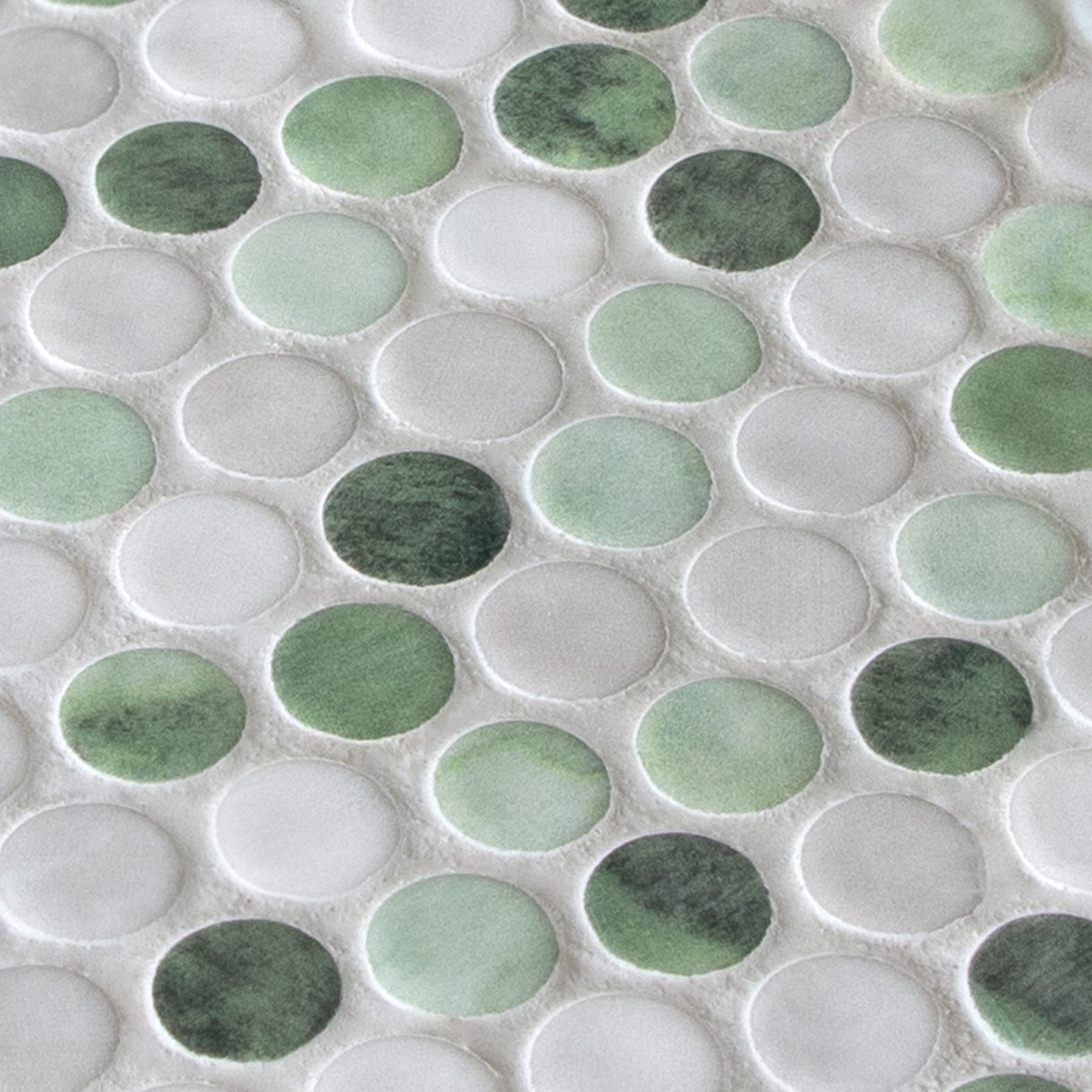Penny Round Green Recycled Glass Floor and Wall Mosaic Tile