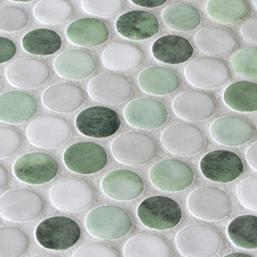Penny Round Green Recycled Glass Floor and Wall Mosaic Tile