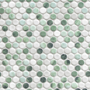 Penny Round Green Recycled Glass Floor and Wall Mosaic Tile