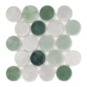 Penny Round Green Recycled Glass Floor and Wall Mosaic Tile