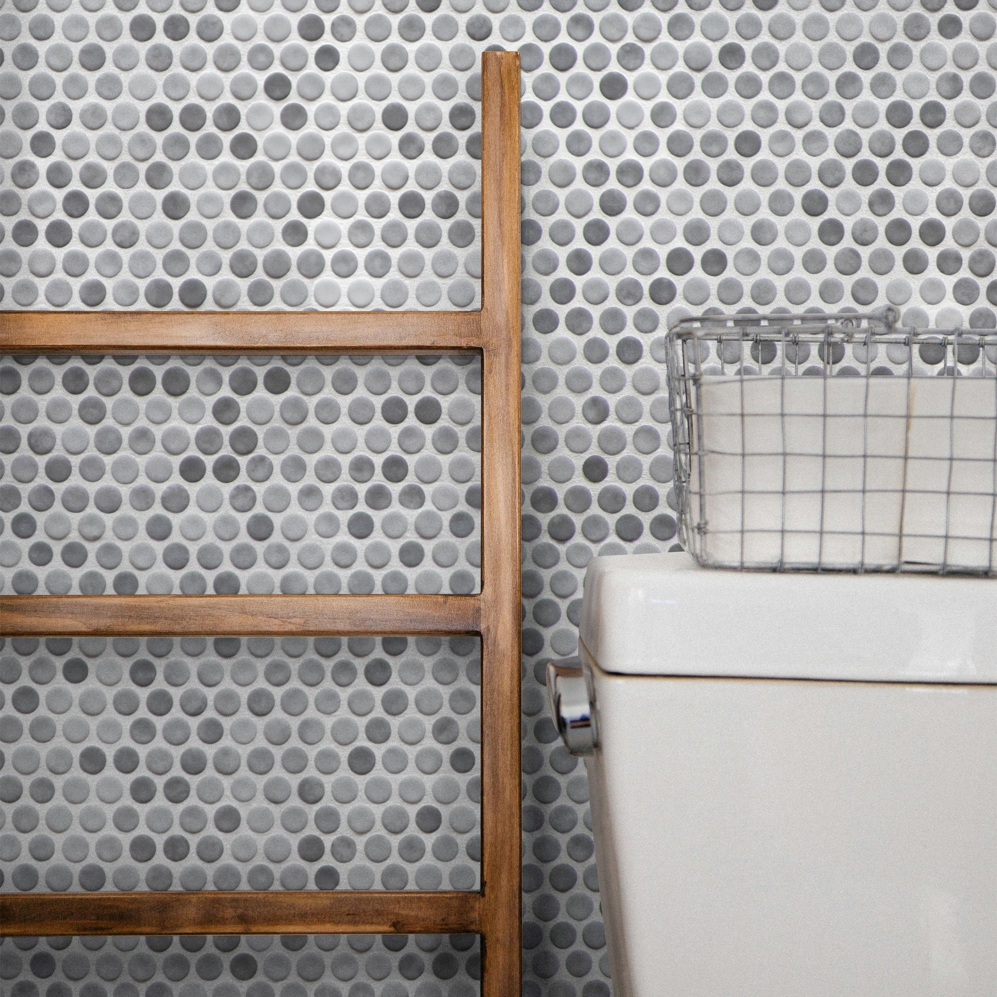 Penny Round Gray Recycled Glass Floor and Wall Mosaic Tile