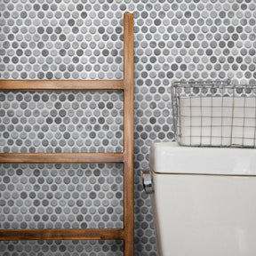 Penny Round Gray Mixed Recycled Glass Floor And Wall Mosaic Tile