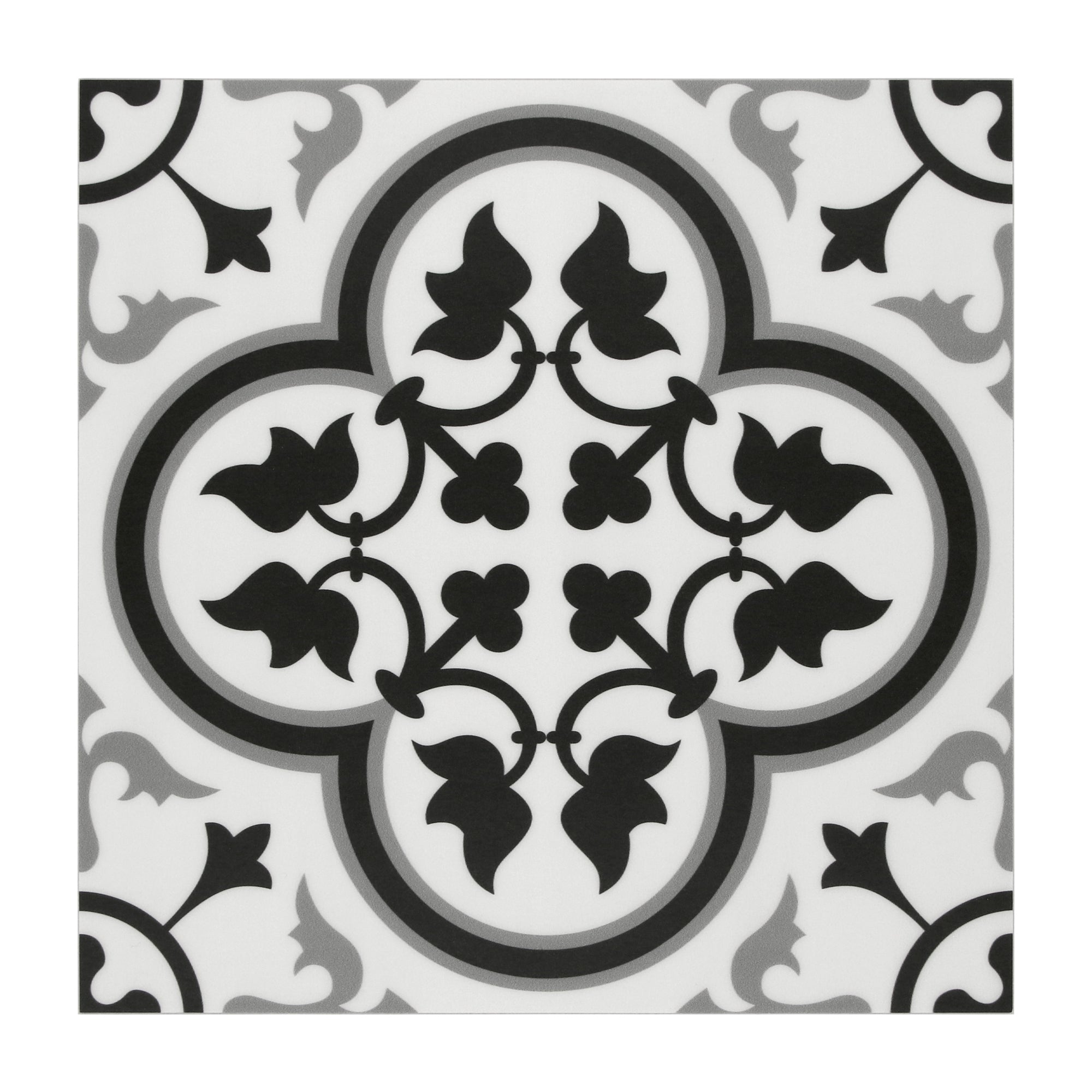 9" x 9" Patterned Black and White Peel and Stick Floor and Wall Tile