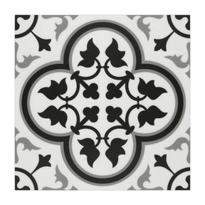 9" x 9" Patterned Black and White Peel and Stick Backsplash Wall and Floor Tile