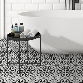 9" x 9" Patterned Black and White Peel and Stick Backsplash Wall and Floor Tile
