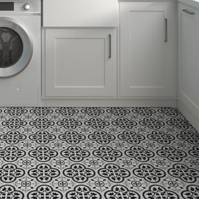 9" x 9" Patterned Black and White Peel and Stick Backsplash Wall and Floor Tile