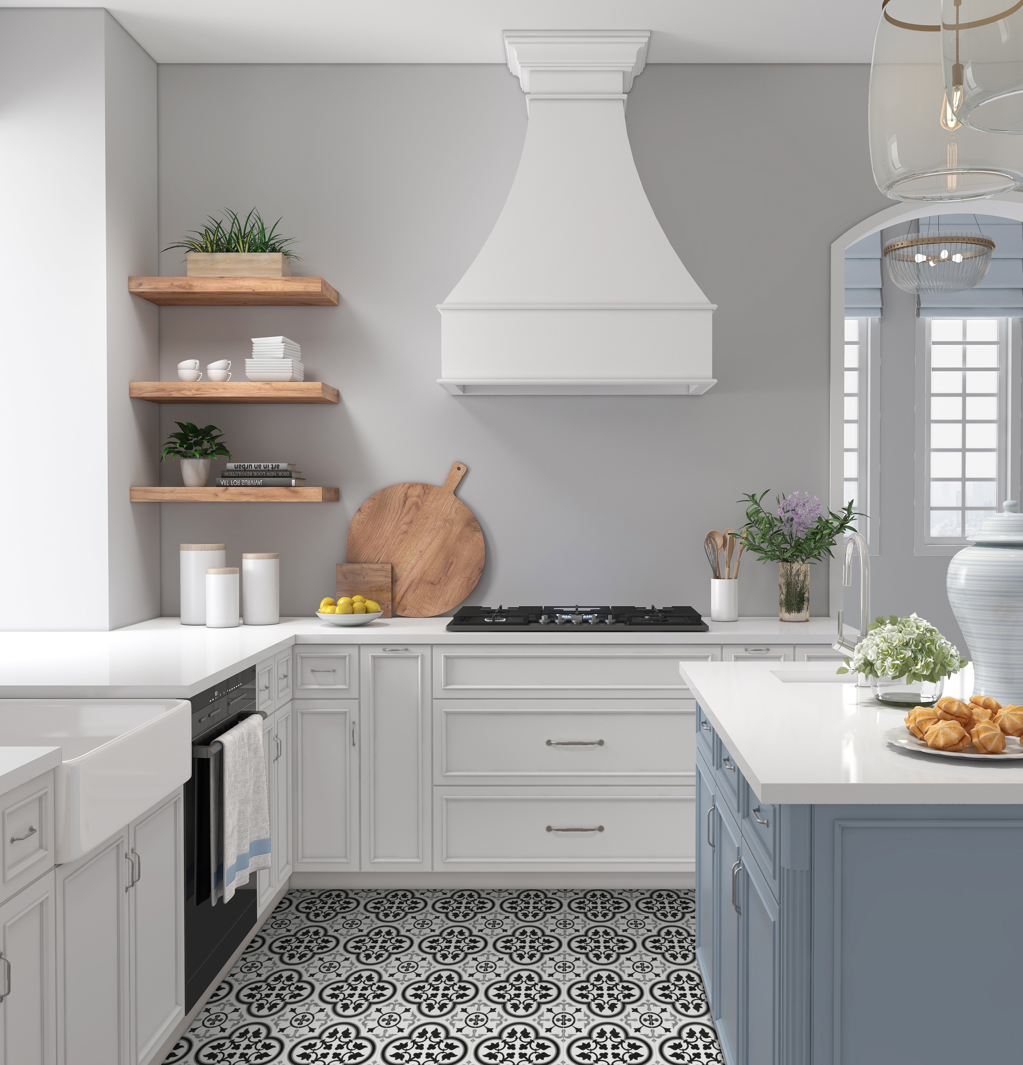 9" x 9" Patterned Black and White Peel and Stick Floor and Wall Tile