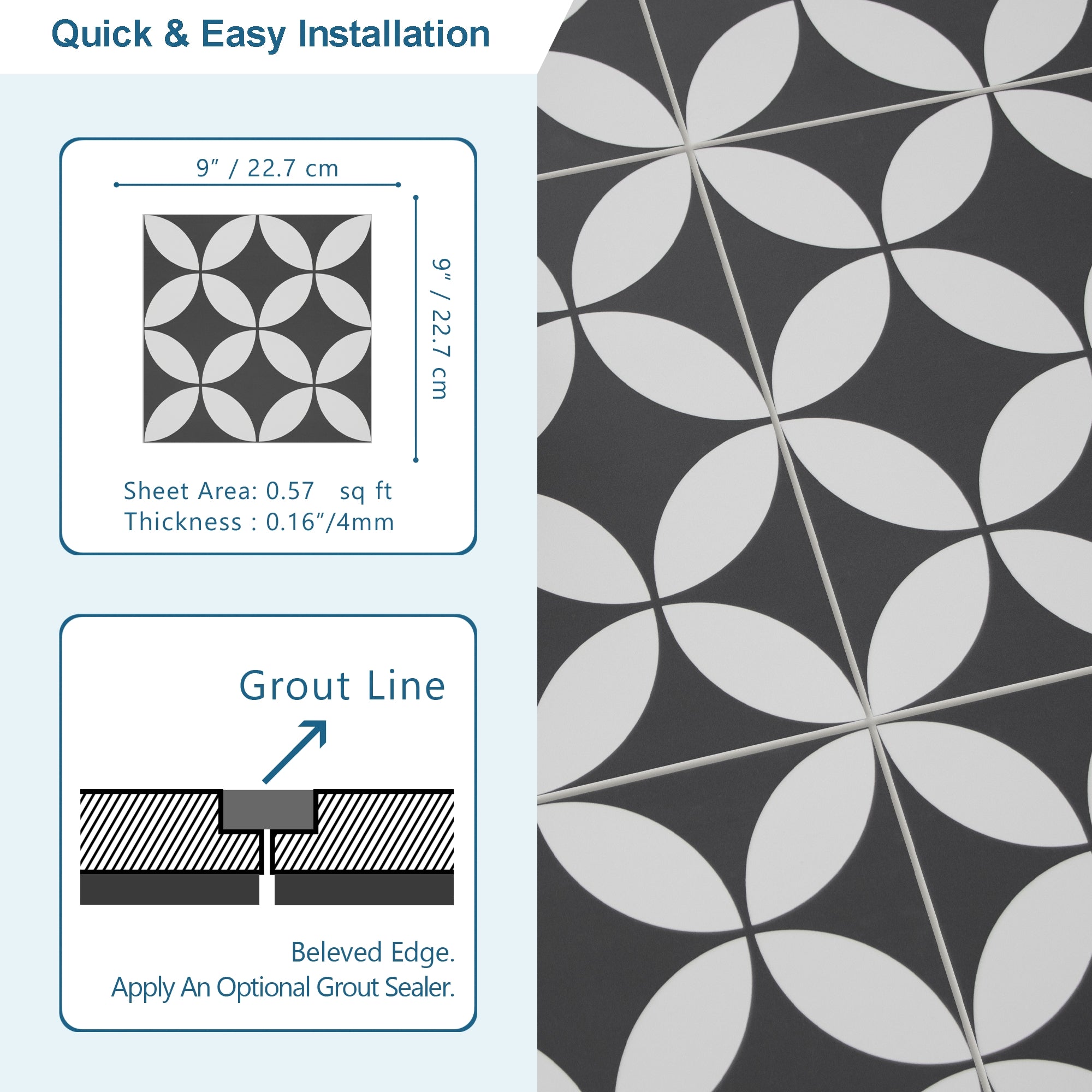 9" x 9" Coin Peel and Stick Floor and Wall Tile