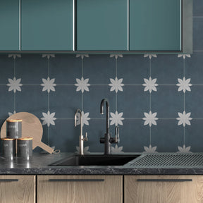 9" x 9" Flower Blue Peel and Stick Backsplash Wall and Floor Tile