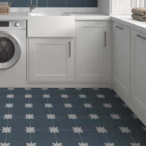 9" x 9" Flower Blue Peel and Stick Backsplash Wall and Floor Tile