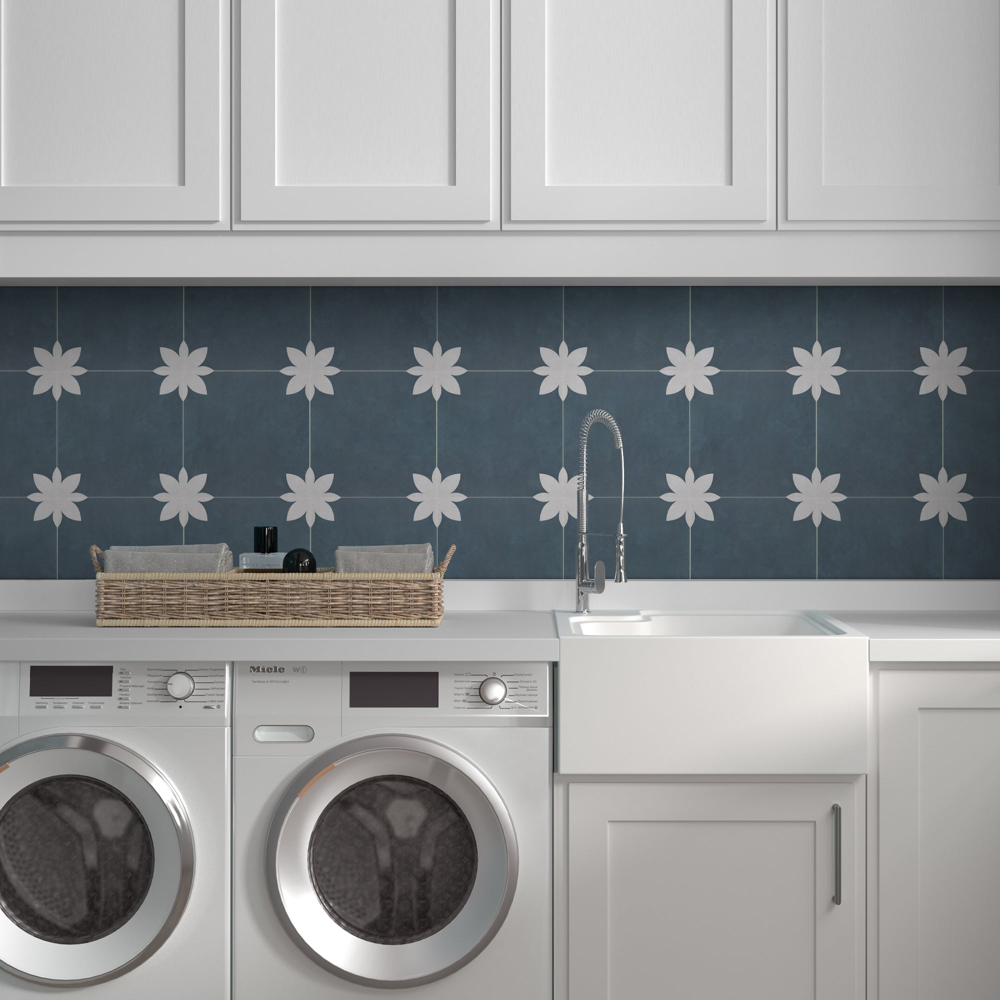 9" x 9" Flower Blue Peel and Stick Backsplash Wall and Floor Tile