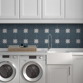 9" x 9" Flower Blue Peel and Stick Backsplash Wall and Floor Tile