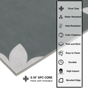 9" x 9" Flower Gray Peel and Stick Backsplash Wall and Floor Tile