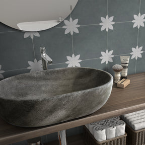 9" x 9" Flower Gray Peel and Stick Backsplash Wall and Floor Tile