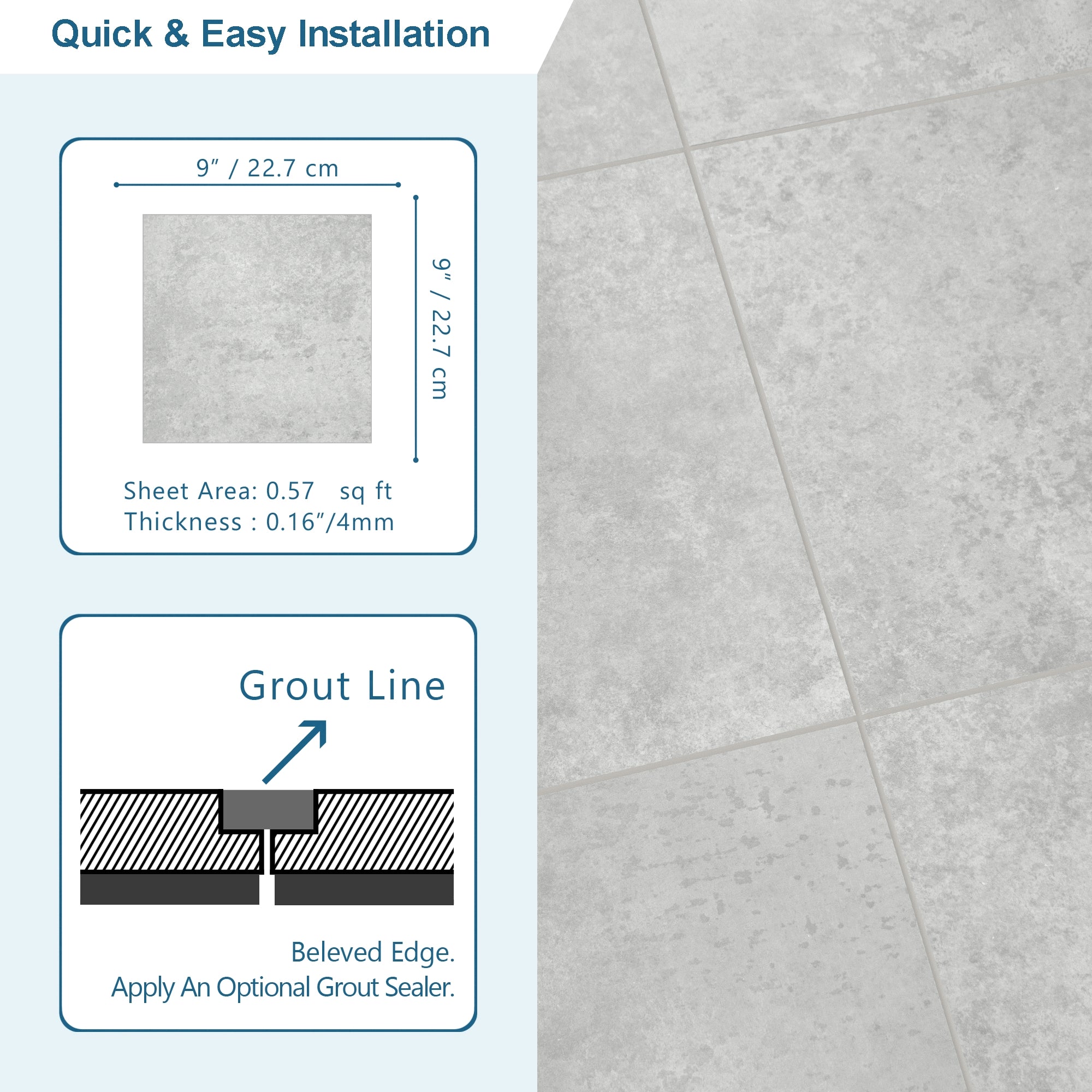 9" x 9" Gray Peel and Stick Backsplash Wall and Floor Tile