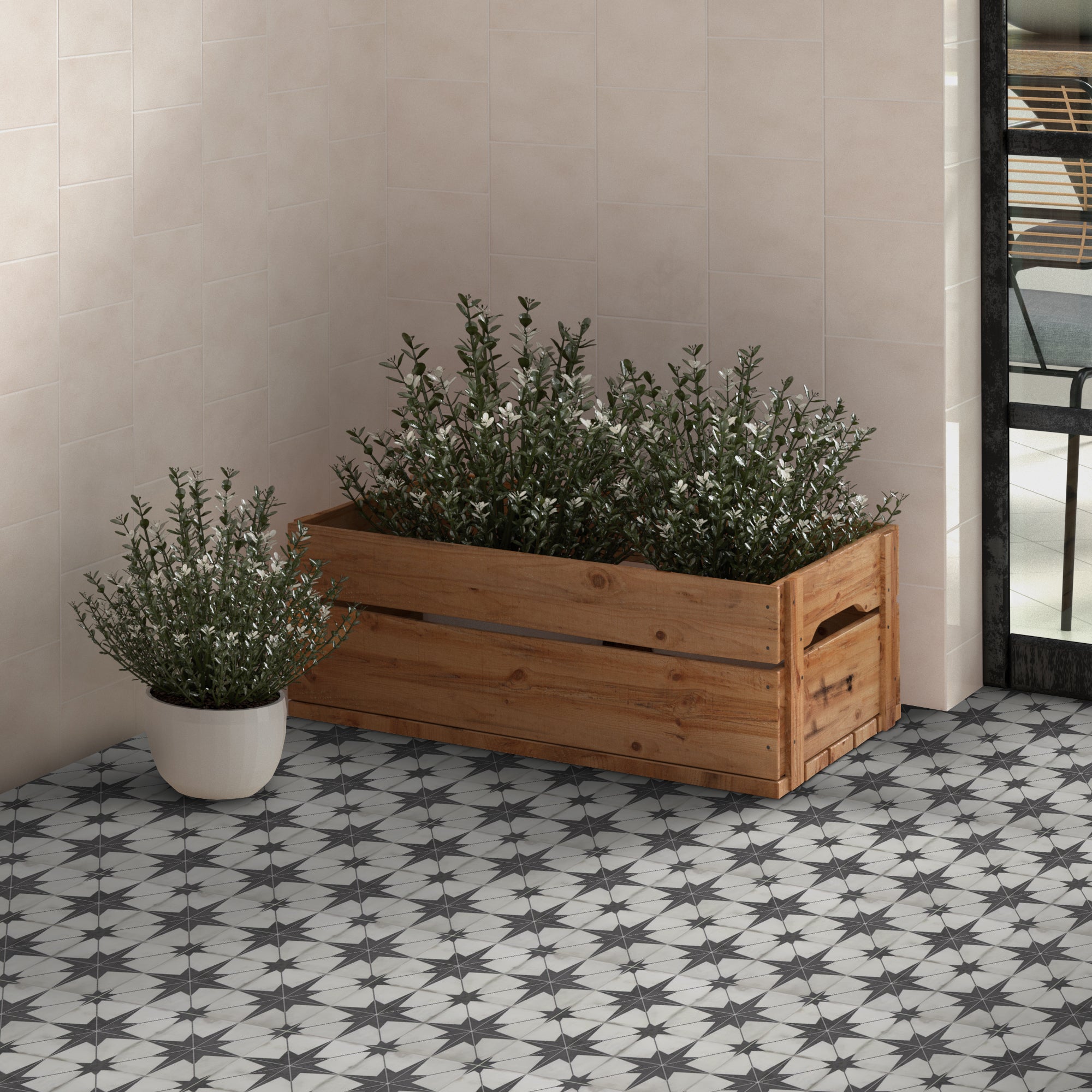 9" x 9" Patterned Beige Peel and Stick Floor and Wall Tile