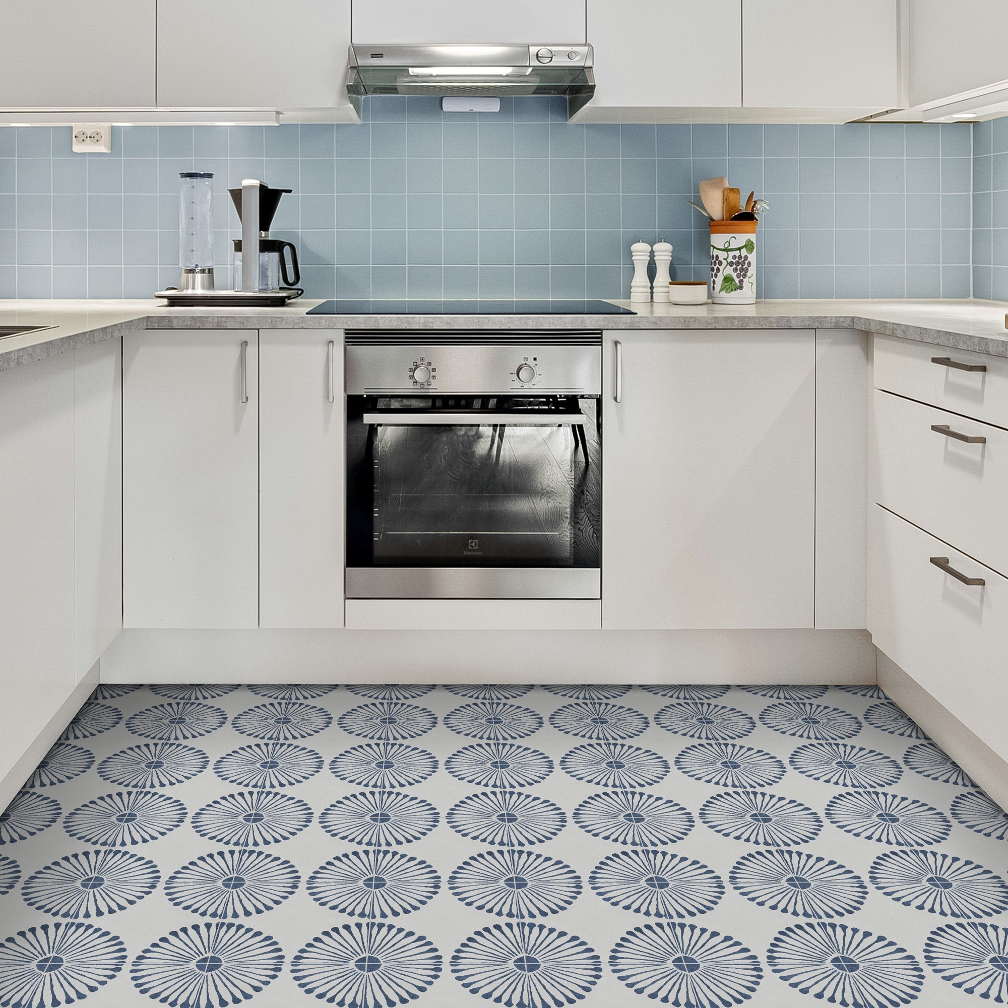 9" x 9" Patterned Blue Peel and Stick Floor and Wall Tile