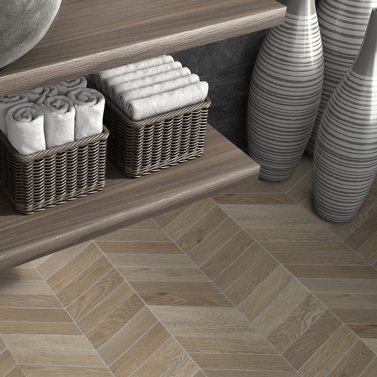 Chevron Warm Oak Peel and Stick Floor Tile