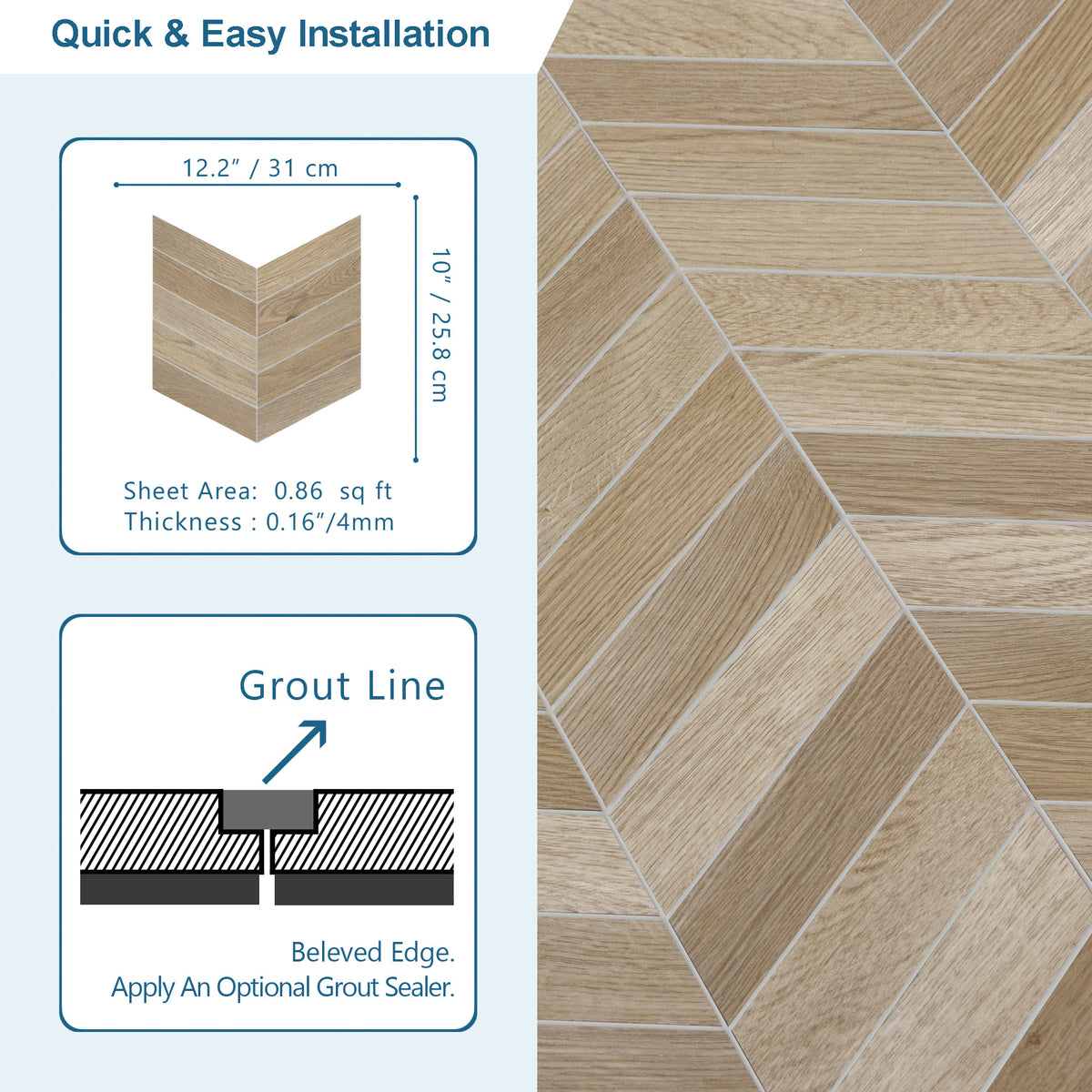 Chevron Warm Oak Peel and Stick Floor Tile