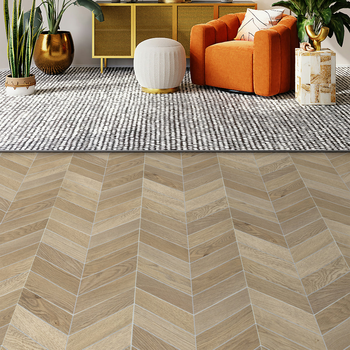 Chevron Warm Oak Peel and Stick Floor Tile