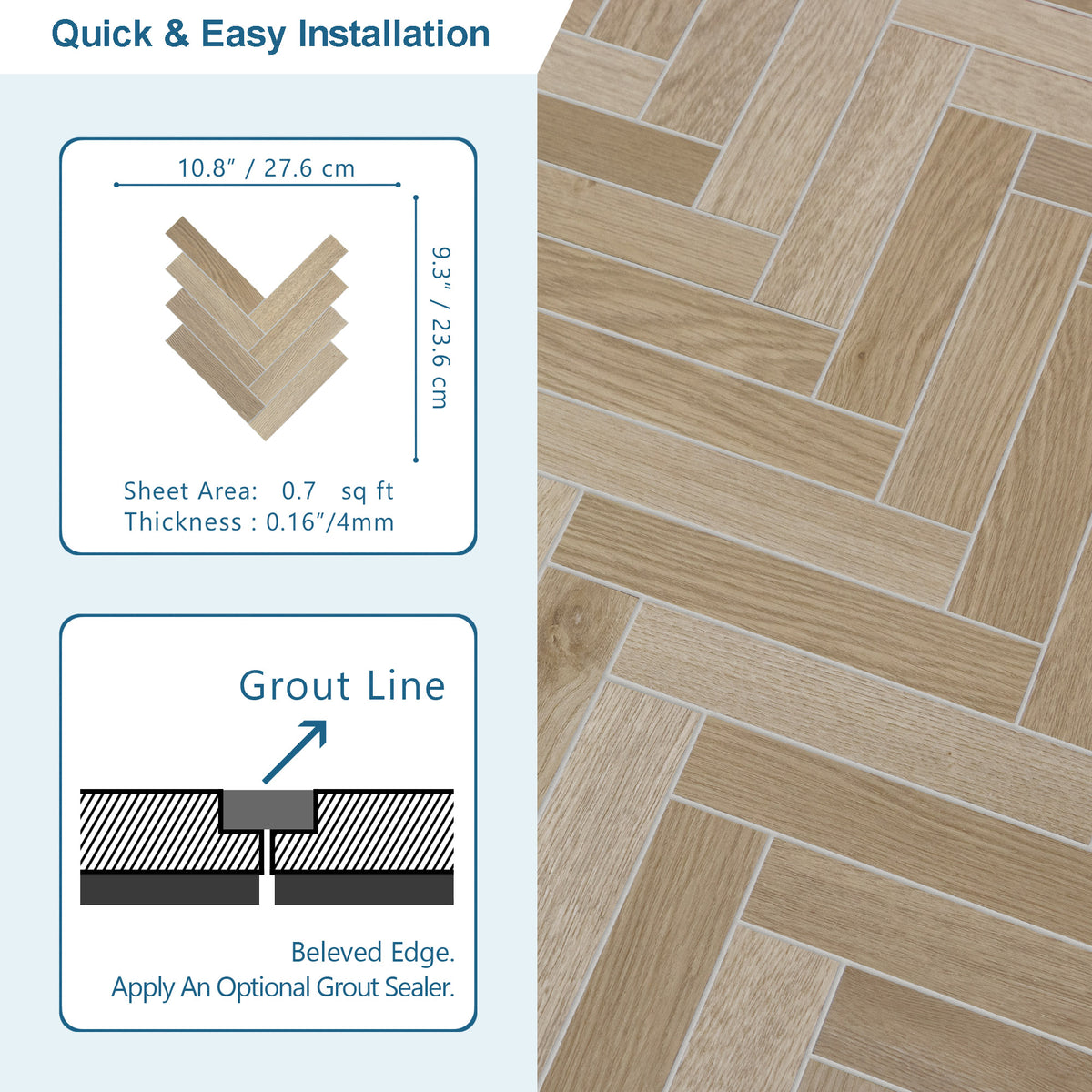 Herringbone Warm Oak Peel and Stick Floor Tile