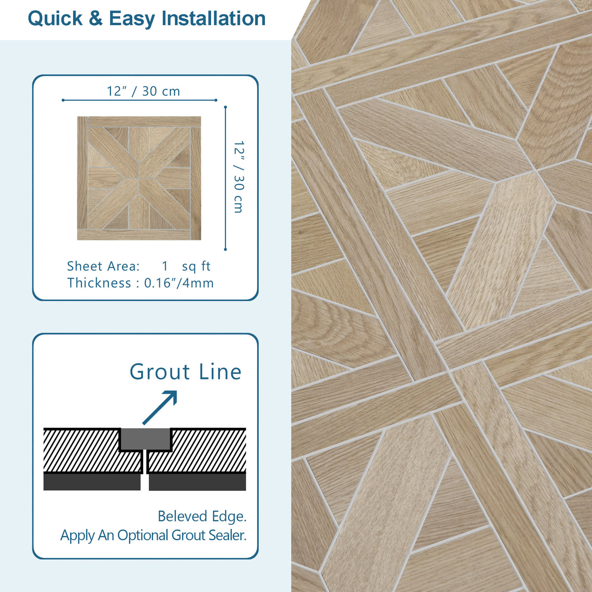 Pinwheel Warm Oak Peel and Stick Floor Tile