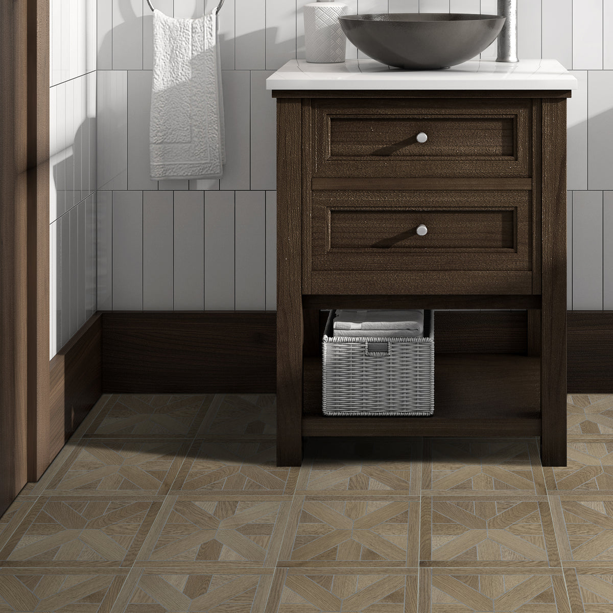 Pinwheel Warm Oak Peel and Stick Floor Tile