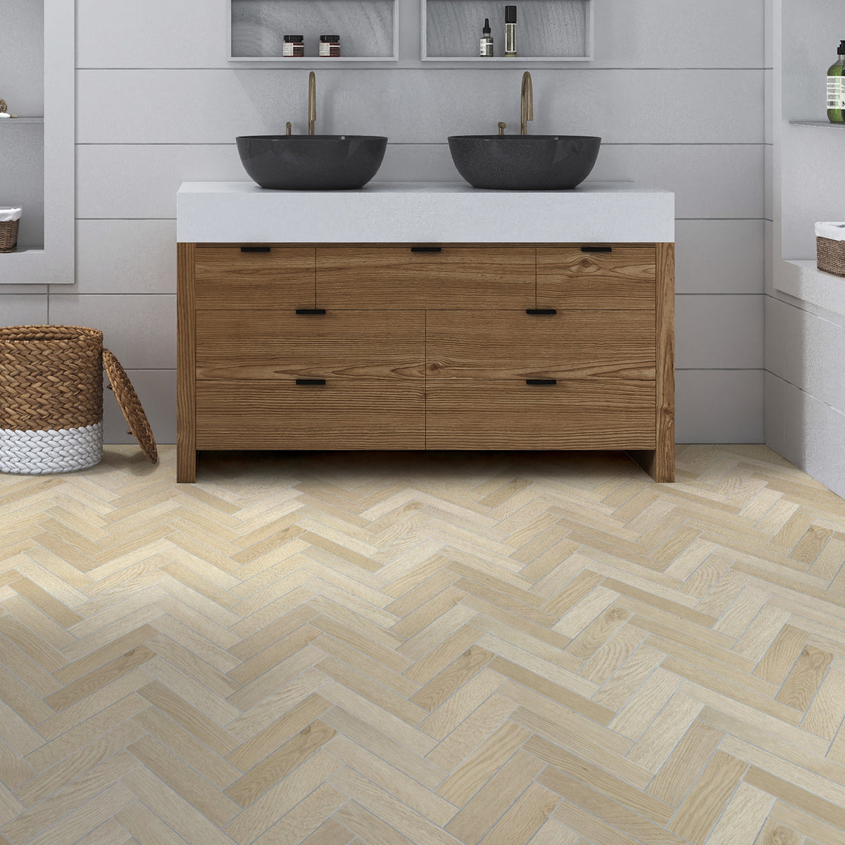 Herringbone Natural Oak Peel and Stick Floor Tile