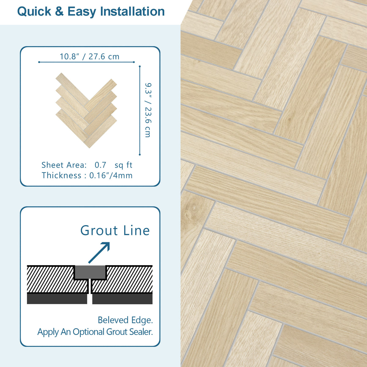 Herringbone Natural Oak Peel and Stick Floor Tile