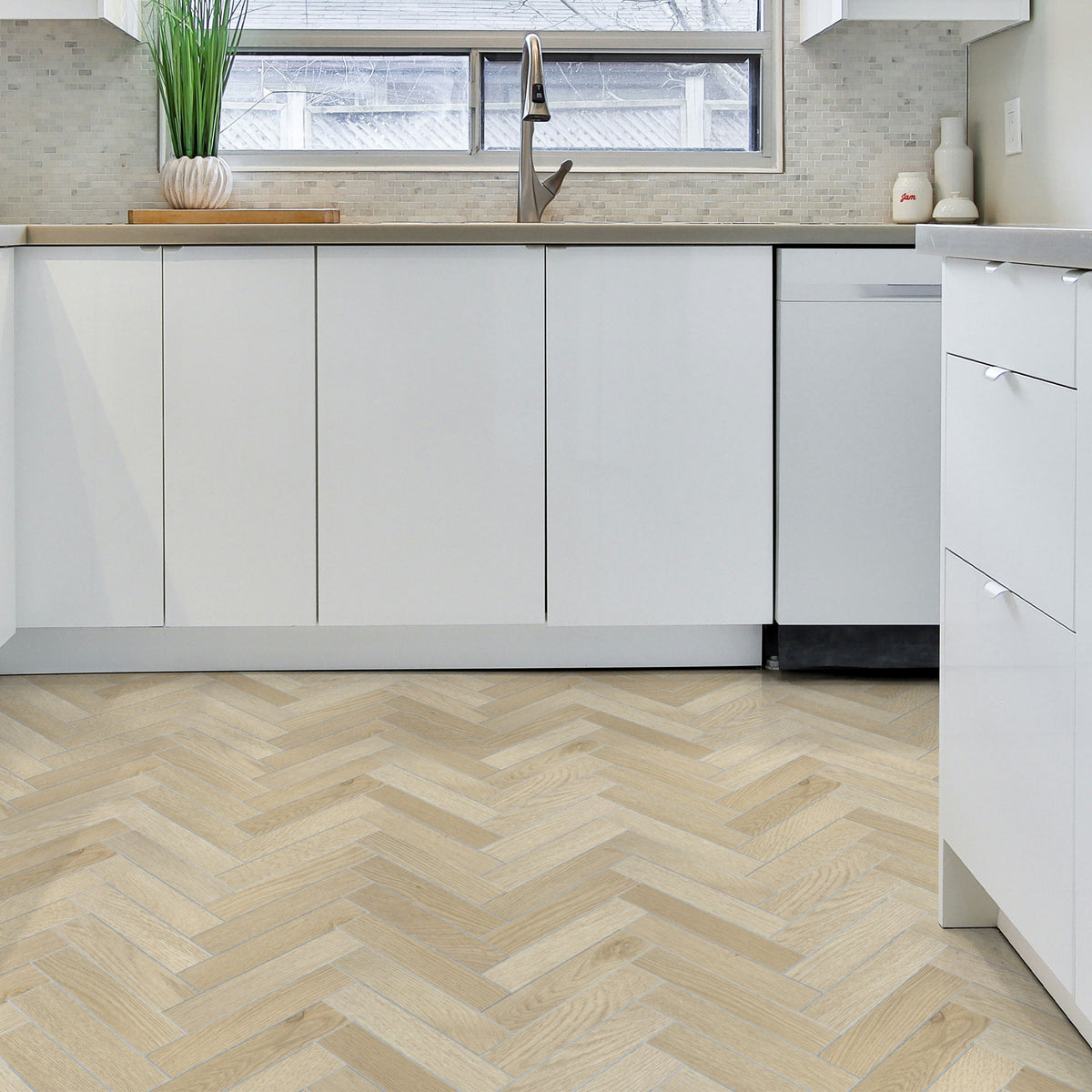Herringbone Natural Oak Peel and Stick Floor Tile