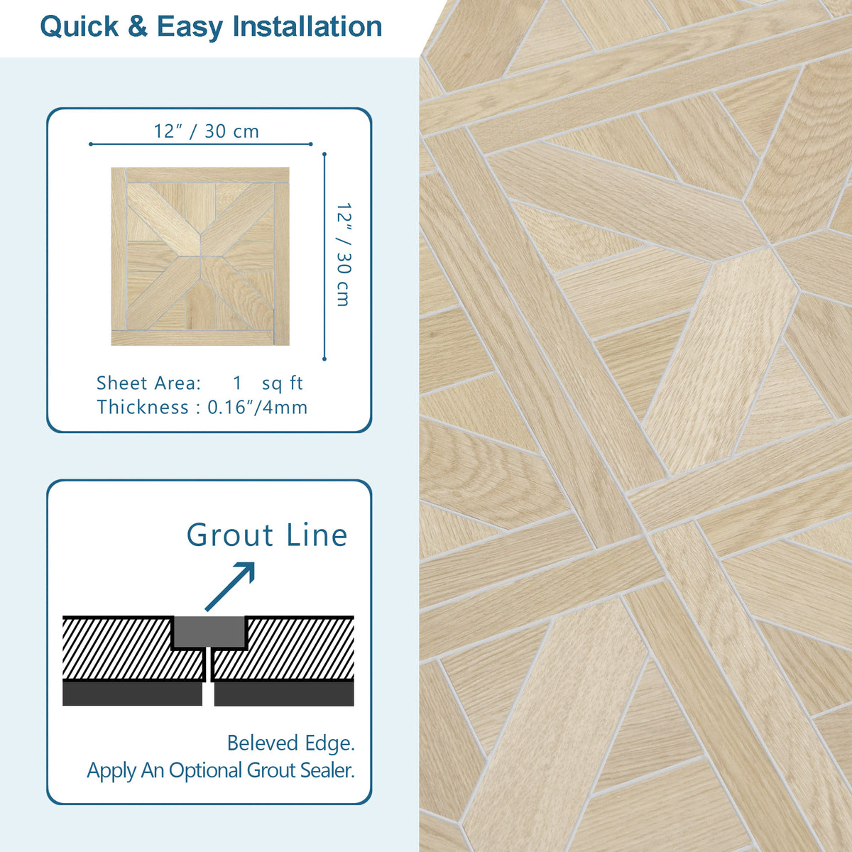 Pinwheel Natural Oak Peel and Stick Floor Tile