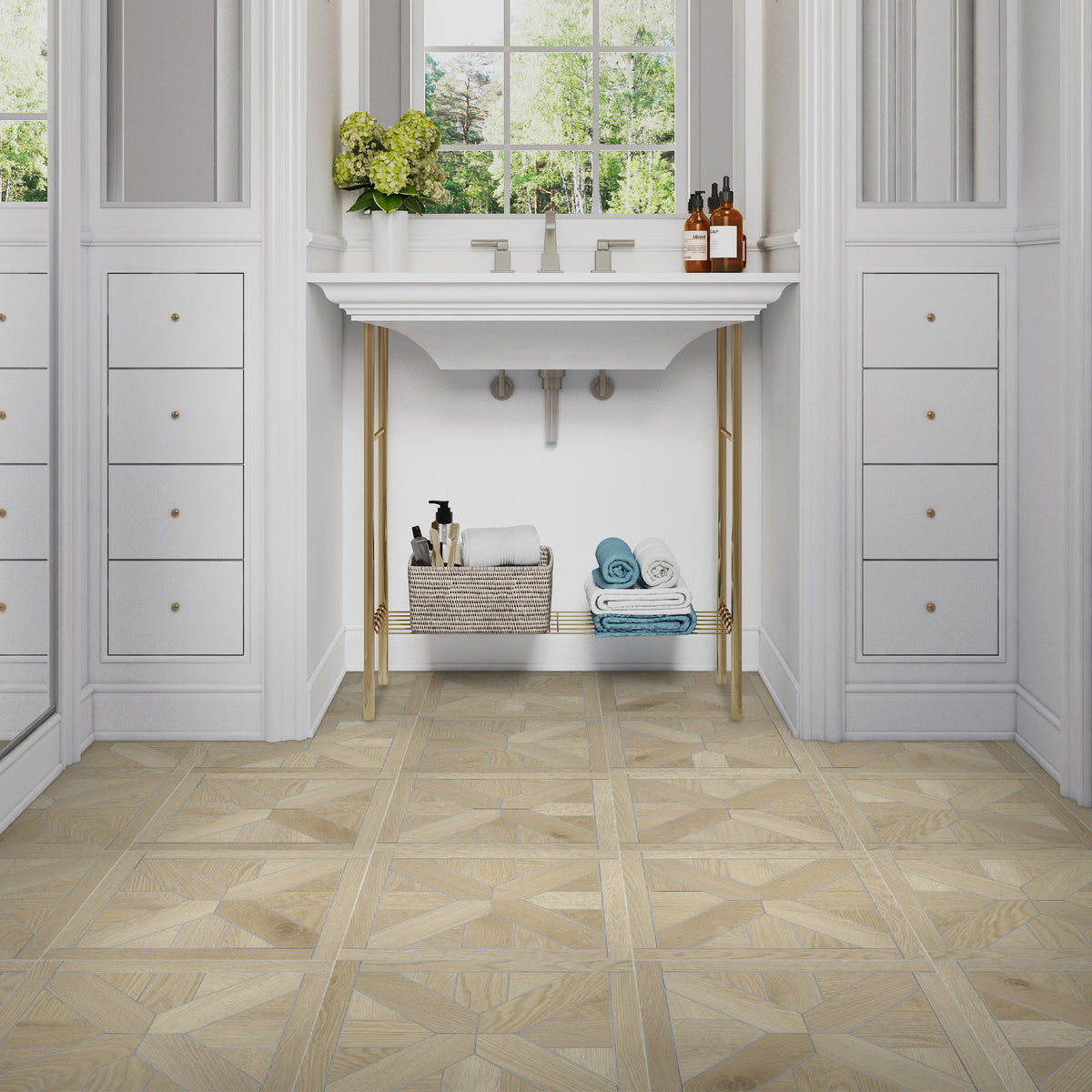 Pinwheel Natural Oak Peel and Stick Floor Tile