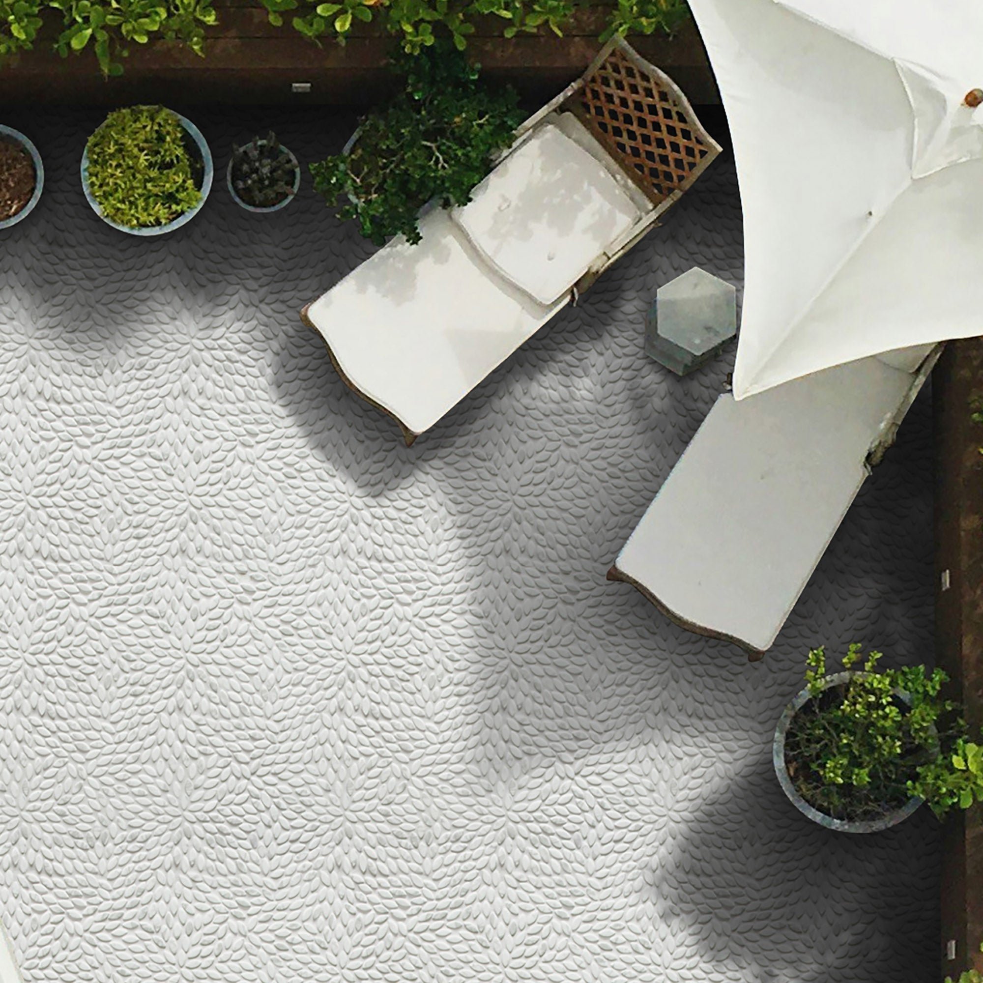 Flower Carrara White Recycled Glass Floor and Wall Mosaic Tile