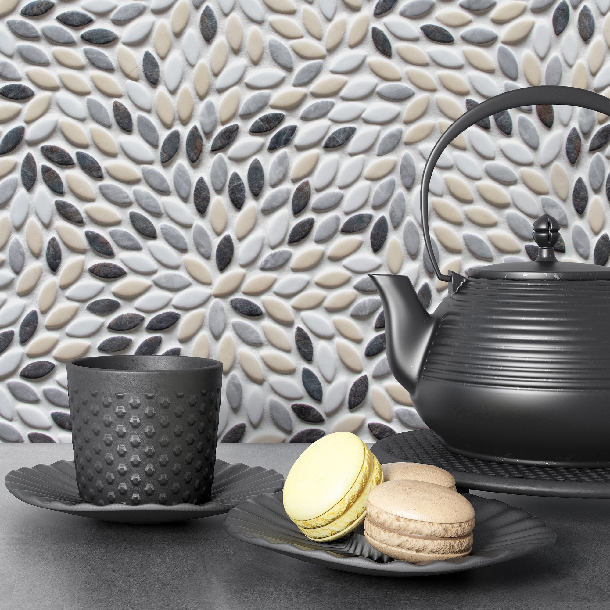 Flower Beige Mixed Recycled Glass Floor and Wall Mosaic Tile