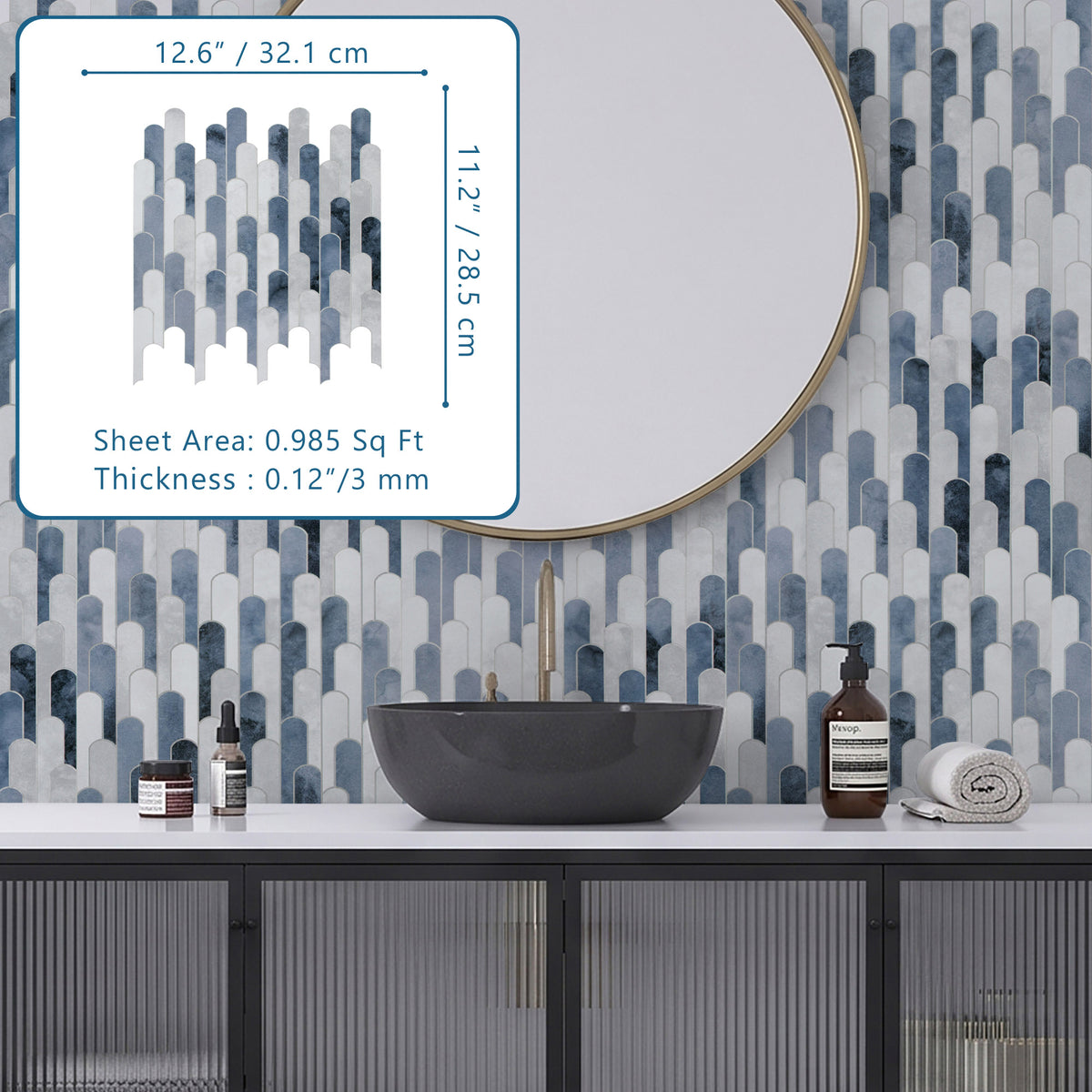 Blue Raindrop Peel and Stick Backsplash Tile