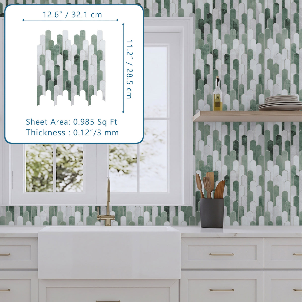 Green Raindrop Peel and Stick Backsplash Tile