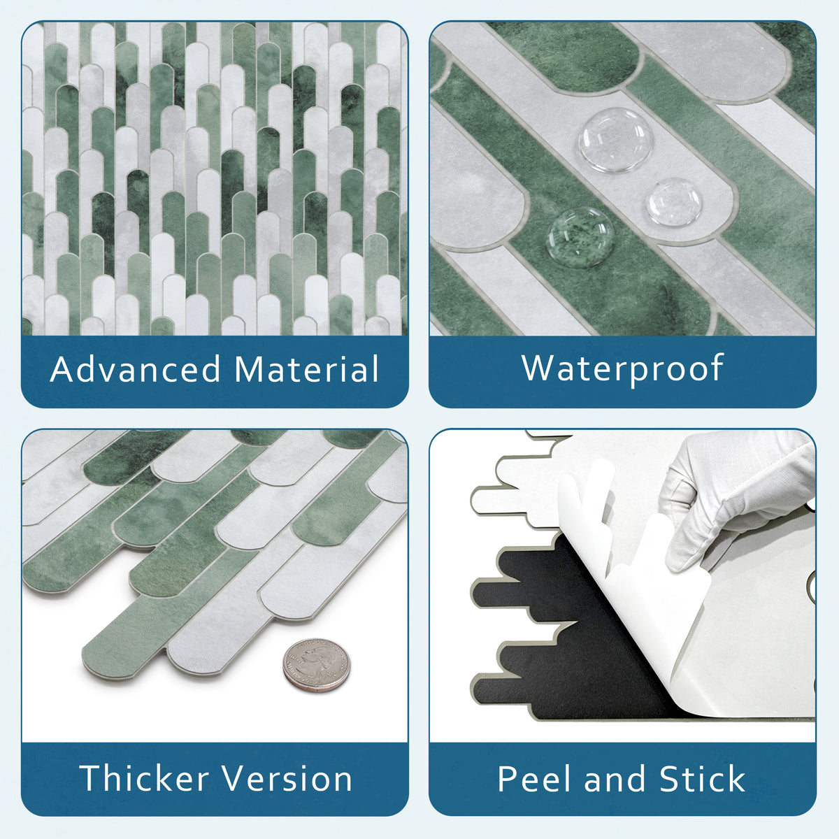 Green Raindrop Peel and Stick Backsplash Tile