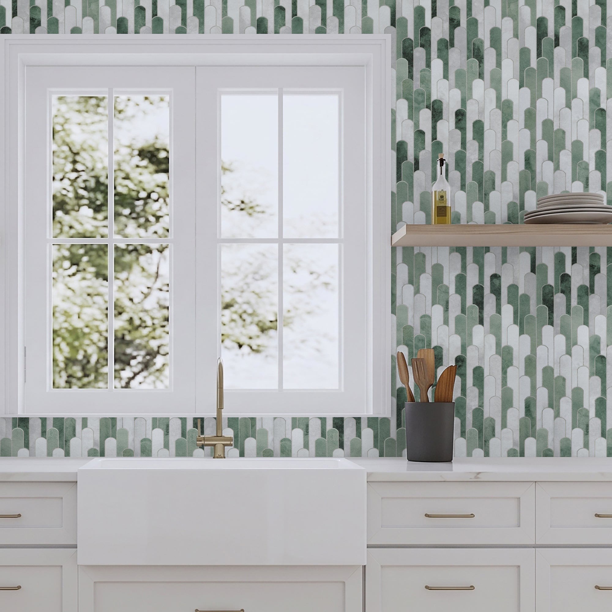 Green Raindrop Peel and Stick Backsplash Tile