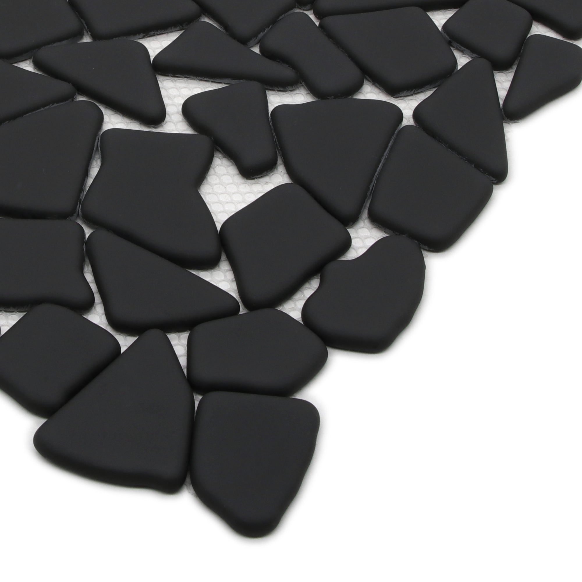 Pebble Rock Black Recycled Glass Floor and Wall Mosaic Tile