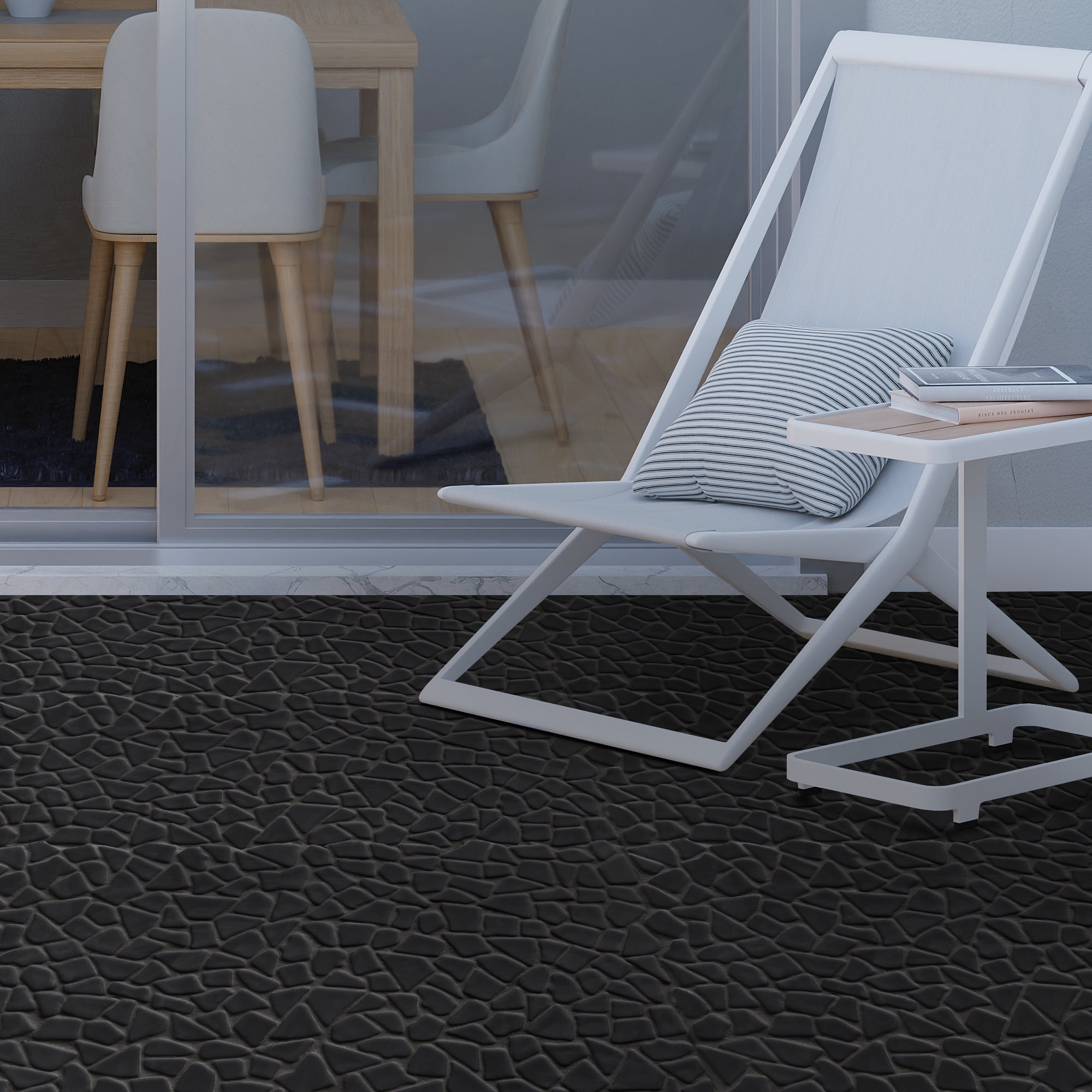 Pebble Rock Black Recycled Glass Floor and Wall Mosaic Tile