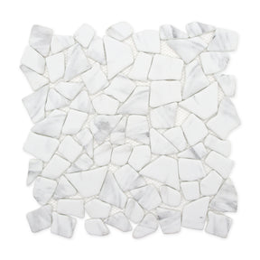 Pebble Rock Carrara White 12"x12" Recycled Glass Floor and Wall Mosaic Tile